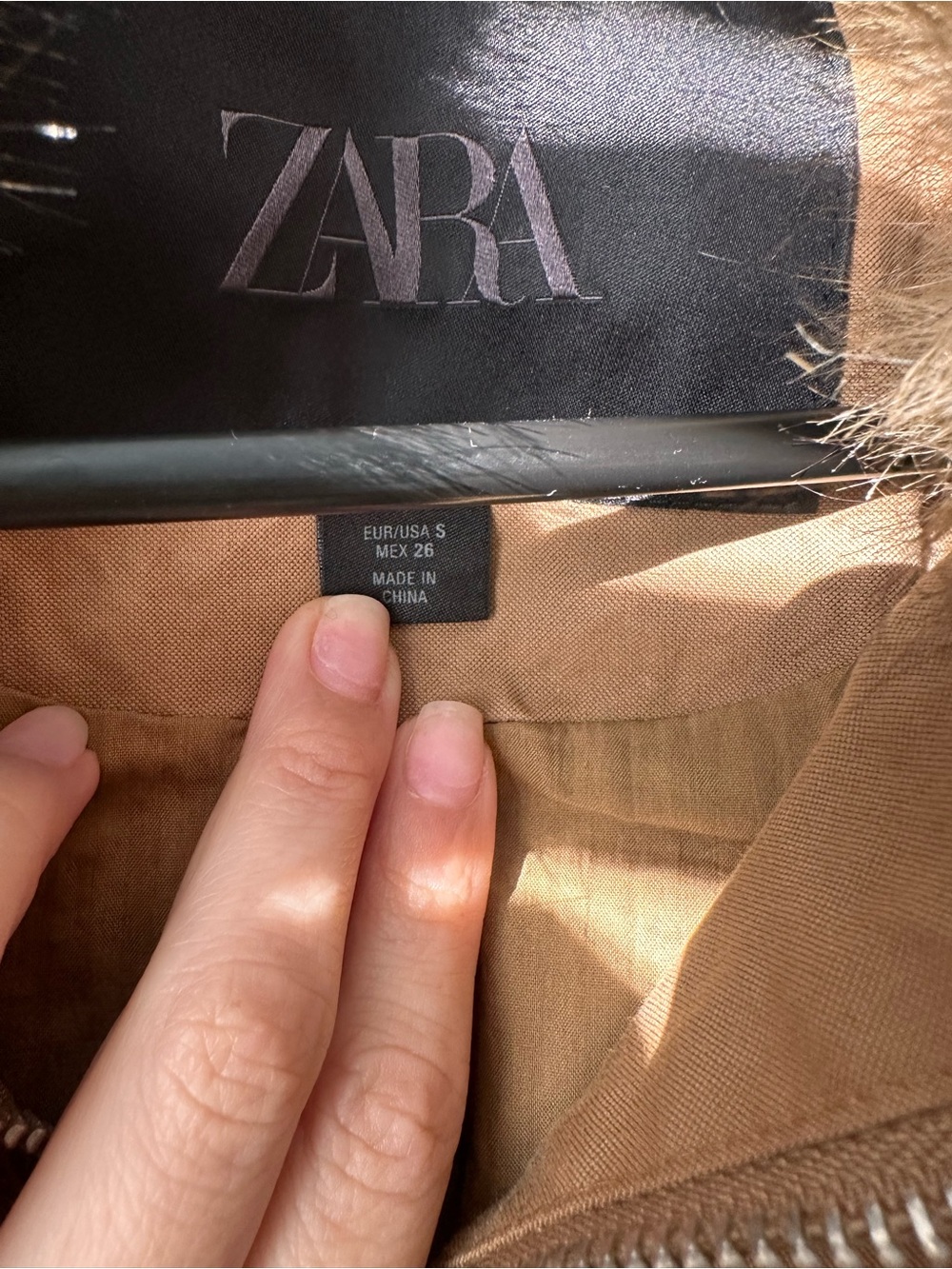 Zara Camel Bomber Jacket with Faux Fur Trim - Picture 3 of 3